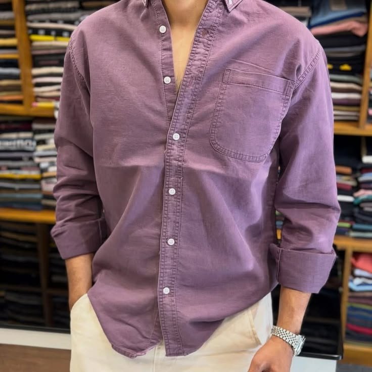 Men's Premium Solid Mauve Cotton Casual Shirt